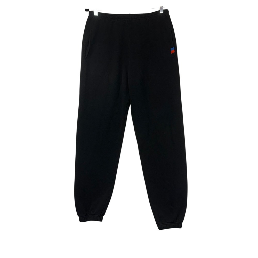 KULE Mens Small Black Sweatpants Joggers Signature Tab Elastic Waist Cuffed S